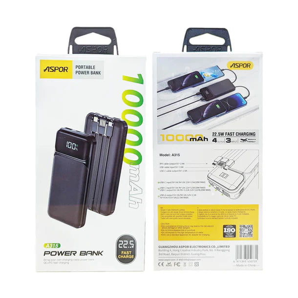 Aspor A315 10000mAh 22.5W⚡Charging Power Bank