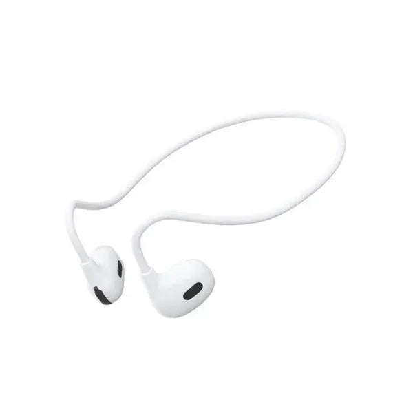White wireless neckband earbuds with sleek design, ideal for sports and daily use