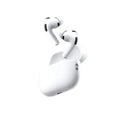 White wireless earbuds with charging case, sleek design for music and calls