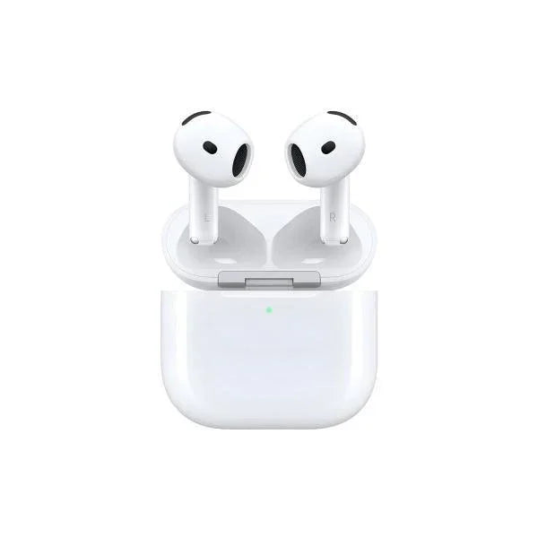 White wireless earbuds with charging case, sleek design for music and calls
