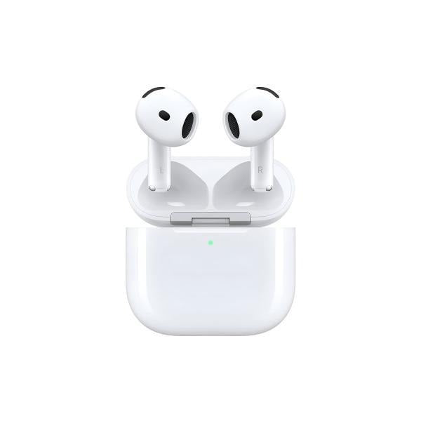 White wireless earbuds with charging case, sleek design for music and calls