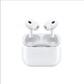 White wireless earbuds in open charging case with green LED indicator