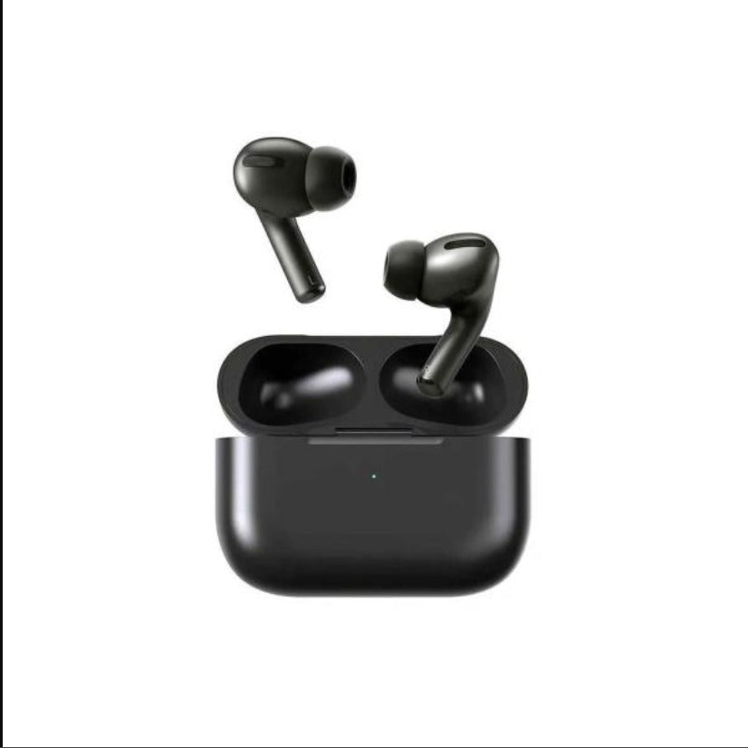 Black wireless earbuds with charging case, sleek design for music and calls