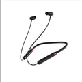 Black wireless neckband earbuds with red accents, ideal for sports and daily use