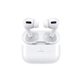 White wireless earbuds in charging case with green LED indicator, sleek modern design