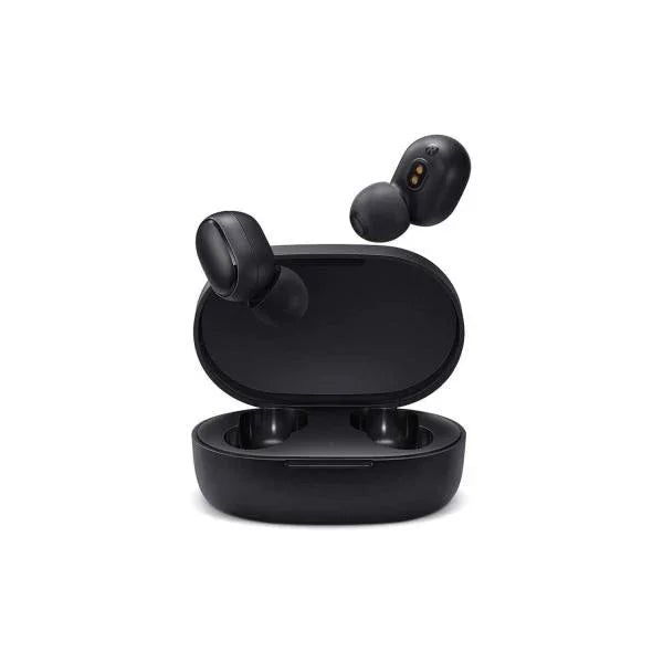Black wireless earbuds with charging case, sleek design for music and calls