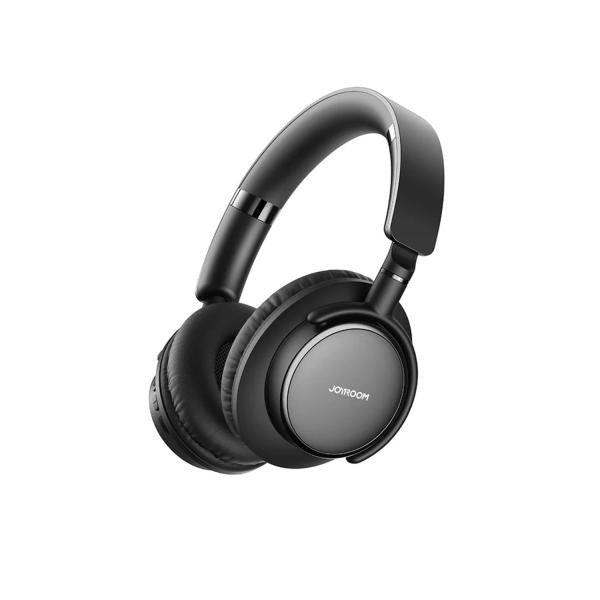 Black over-ear wireless headphones with sleek design and brand logo