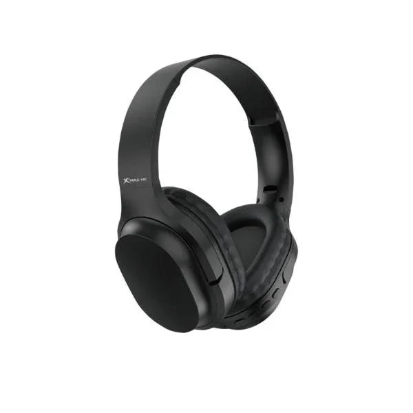 Black over-ear wireless headphones with sleek design and cushioned ear cups