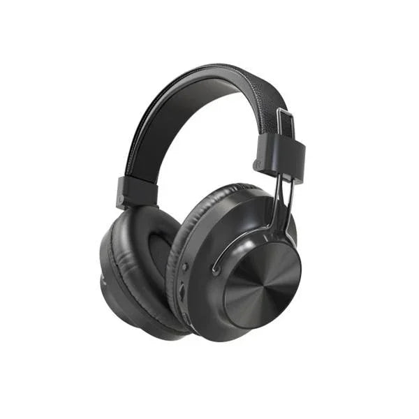 Black over-ear wireless headphones with padded headband and ear cups, sleek modern design