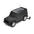 Black solar-powered toy SUV with roof panel and antenna, remote-controlled design