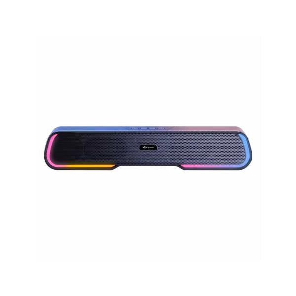 Portable Bluetooth speaker with colorful LED lights and sleek design for music playback