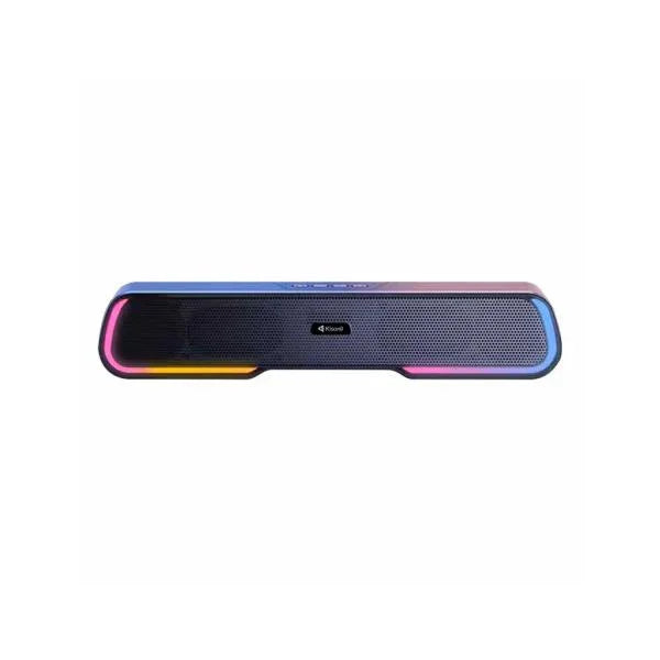 Portable Bluetooth speaker with colorful LED lights and sleek design for music playback