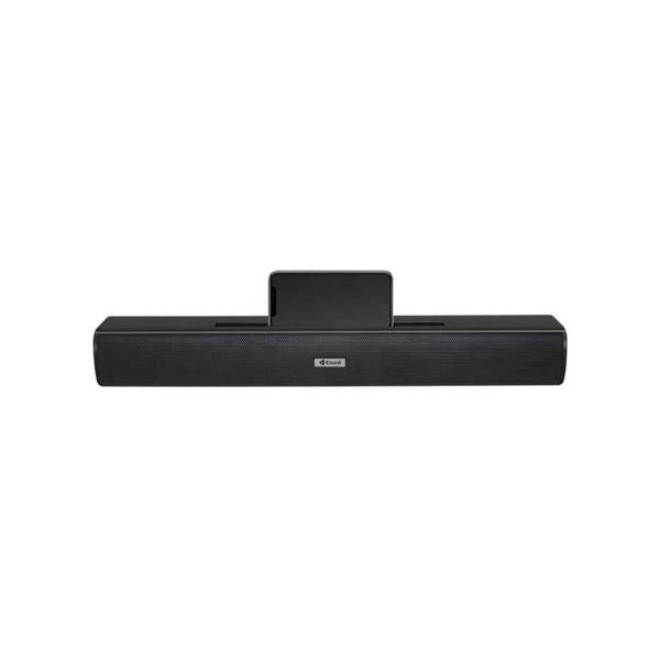 Black soundbar with integrated subwoofer for home theater audio