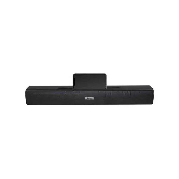 Black soundbar with integrated subwoofer for home theater audio