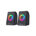 Black Kisonli RGB LED speakers with vibrant circular lighting, ideal for desktop audio and gaming setups.
