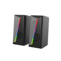 Black gaming speakers with RGB lighting and textured grille design