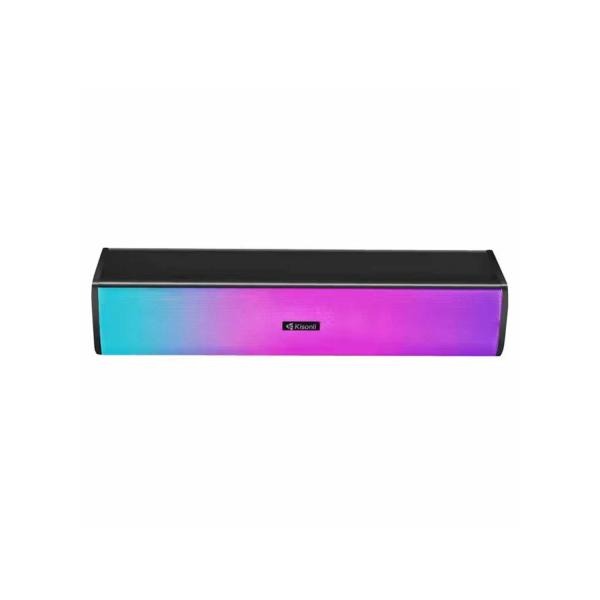 Modern soundbar with vibrant RGB lighting, sleek black design for home theater audio