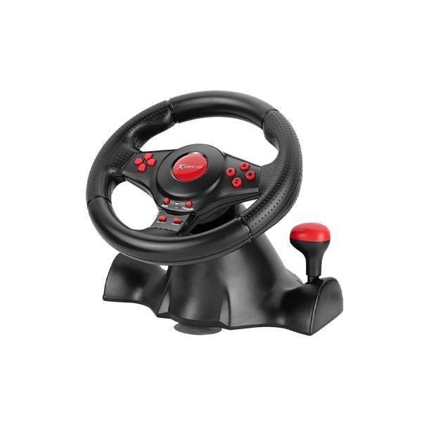 Black and red gaming steering wheel with gear shifter for Xbox 360 racing games