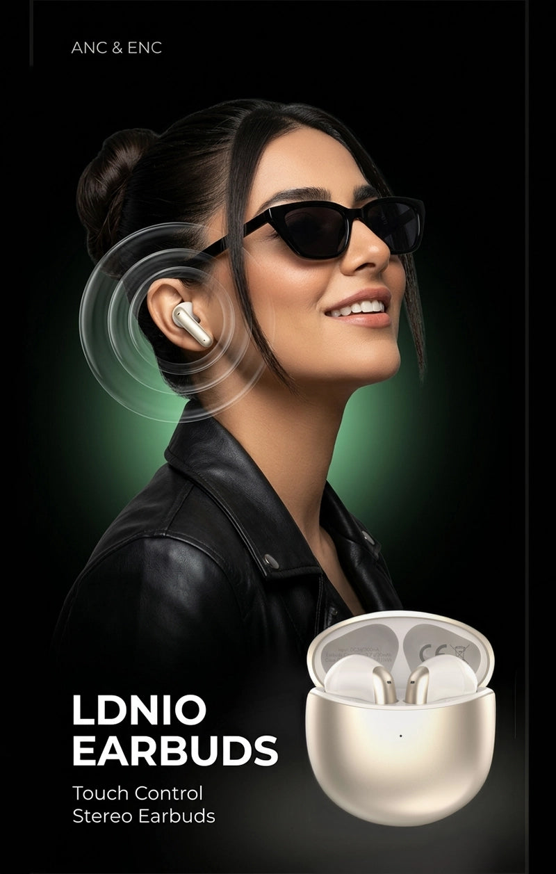 LDNIO wireless earbuds with ANC & ENC, touch control stereo earphones in charging case