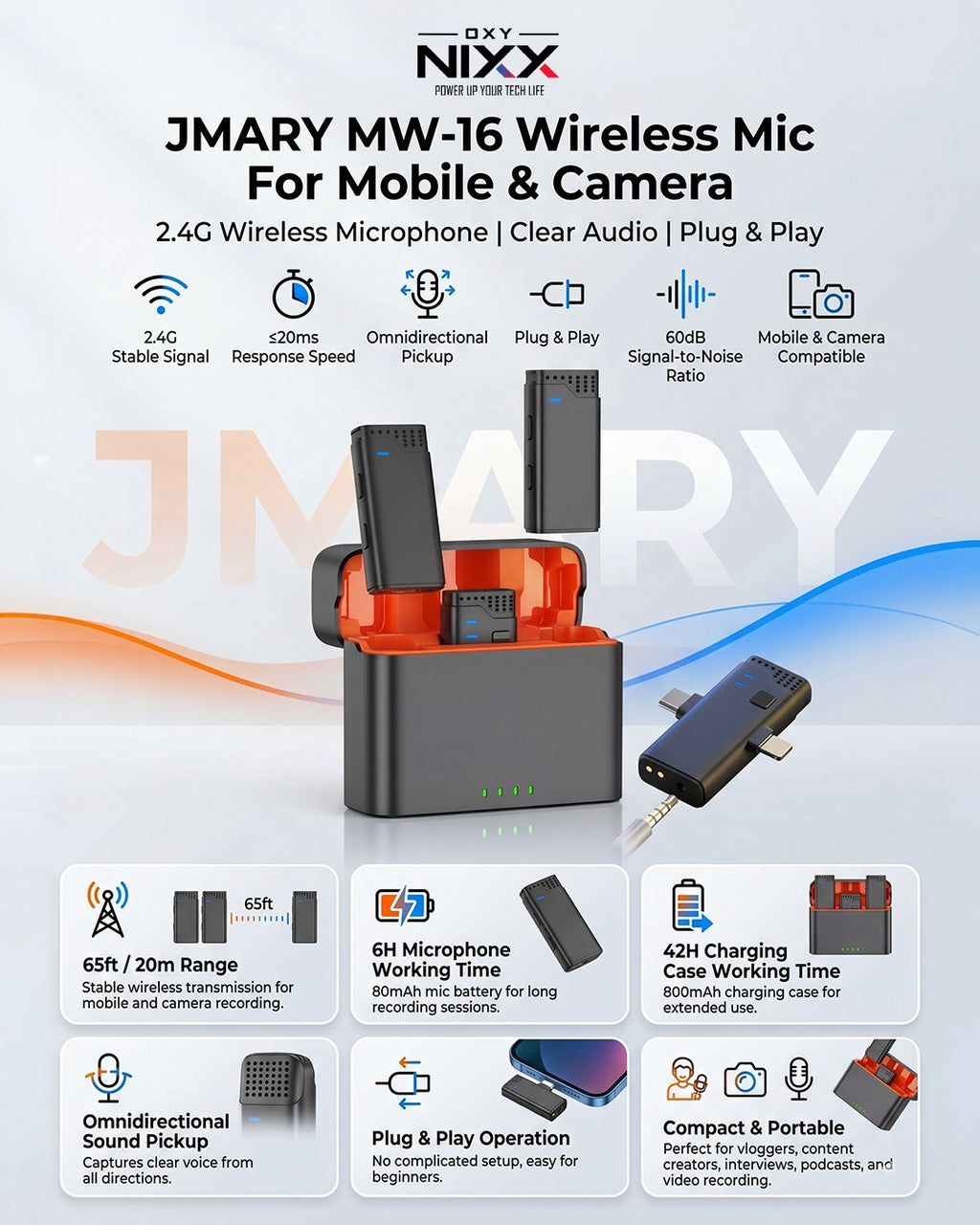 JMARY MW-16 Wireless Mic for Mobile & Camera